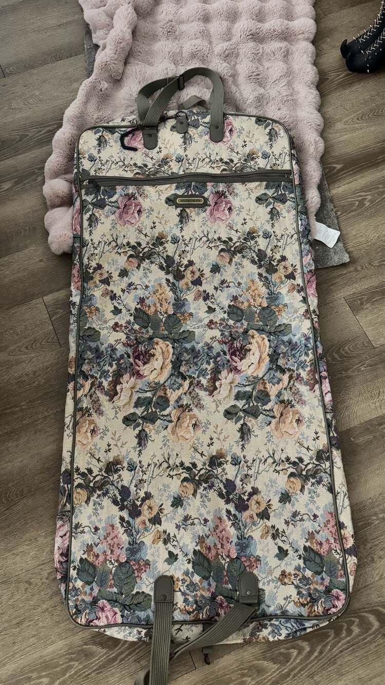 French West Indies Vintage Floral Tapestry Garment Bag